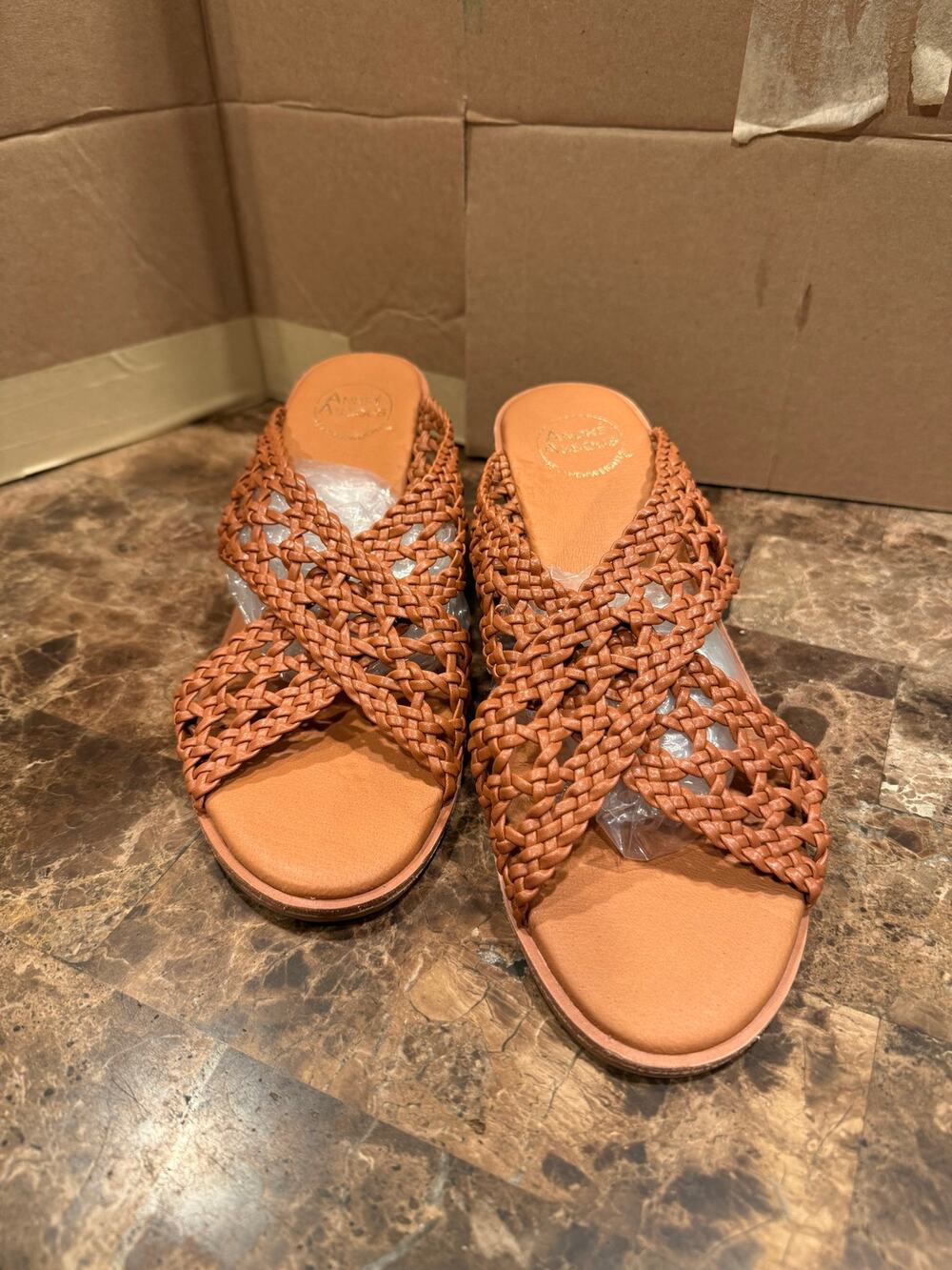 André Assous Bryana Women’s Woven Wedge Sandals Brown Size 9.5 M